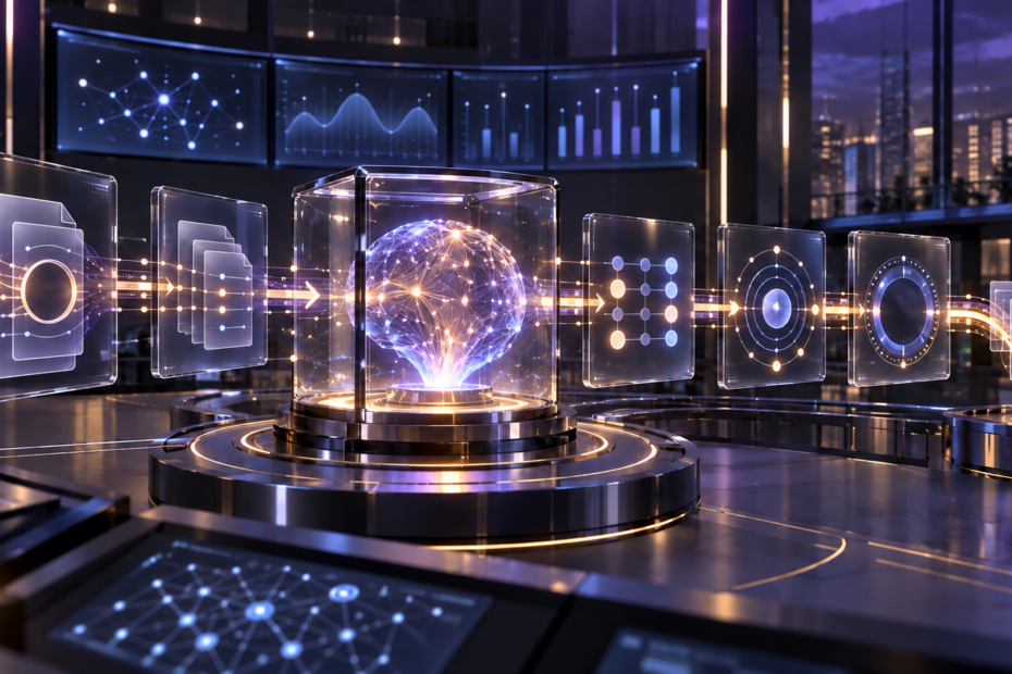 Governance dell’intelligenza artificiale con flussi di evidenze, controlli e valutazione della conformità AI Act.
